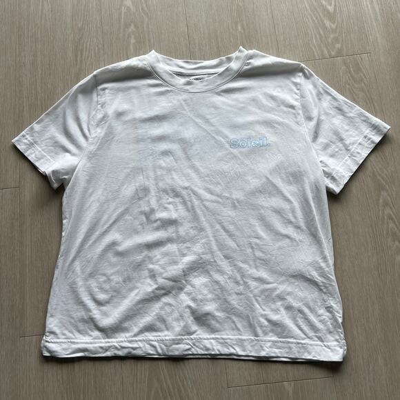 J Crew Flawed Soleil Graphic Vintage Jersey Tee Small FLAW Read - Picture 1 of 16